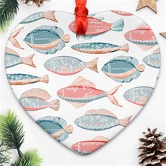 Hand-drawn-seamless-pattern-with-cute-fishes-doodle-style-pink-blue-colors Heart Ornament (two Sides)