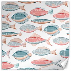 Hand-drawn-seamless-pattern-with-cute-fishes-doodle-style-pink-blue-colors Canvas 16  X 16 