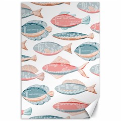 Hand-drawn-seamless-pattern-with-cute-fishes-doodle-style-pink-blue-colors Canvas 24  X 36 