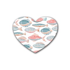 Hand-drawn-seamless-pattern-with-cute-fishes-doodle-style-pink-blue-colors Rubber Heart Coaster (4 Pack)