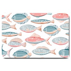 Hand-drawn-seamless-pattern-with-cute-fishes-doodle-style-pink-blue-colors Large Doormat  by Jancukart