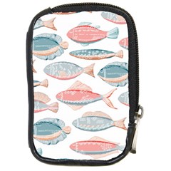 Hand-drawn-seamless-pattern-with-cute-fishes-doodle-style-pink-blue-colors Compact Camera Leather Case by Jancukart