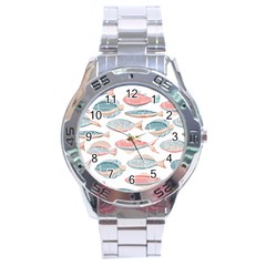 Hand-drawn-seamless-pattern-with-cute-fishes-doodle-style-pink-blue-colors Stainless Steel Analogue Watch by Jancukart