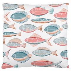 Hand-drawn-seamless-pattern-with-cute-fishes-doodle-style-pink-blue-colors Large Cushion Case (one Side)