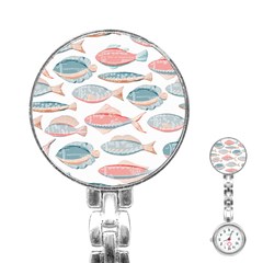 Hand-drawn-seamless-pattern-with-cute-fishes-doodle-style-pink-blue-colors Stainless Steel Nurses Watch by Jancukart