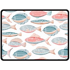 Hand-drawn-seamless-pattern-with-cute-fishes-doodle-style-pink-blue-colors Double Sided Fleece Blanket (large) 