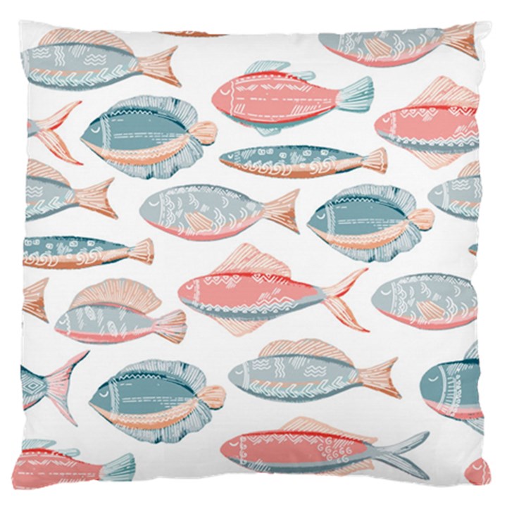 Hand-drawn-seamless-pattern-with-cute-fishes-doodle-style-pink-blue-colors Large Flano Cushion Case (One Side)