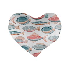 Hand-drawn-seamless-pattern-with-cute-fishes-doodle-style-pink-blue-colors Standard 16  Premium Flano Heart Shape Cushions