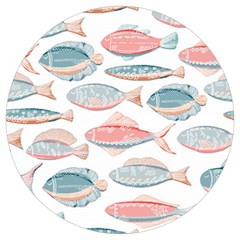 Hand-drawn-seamless-pattern-with-cute-fishes-doodle-style-pink-blue-colors Round Trivet by Jancukart