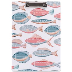 Hand-drawn-seamless-pattern-with-cute-fishes-doodle-style-pink-blue-colors A4 Clipboard