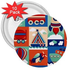 Toy-transport-cartoon-seamless-pattern-with-airplane-aerostat-sail-yacht-vector-illustration 3  Buttons (10 Pack)  by Jancukart