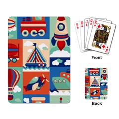 Toy-transport-cartoon-seamless-pattern-with-airplane-aerostat-sail-yacht-vector-illustration Playing Cards Single Design (rectangle)