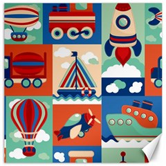 Toy-transport-cartoon-seamless-pattern-with-airplane-aerostat-sail-yacht-vector-illustration Canvas 12  X 12 