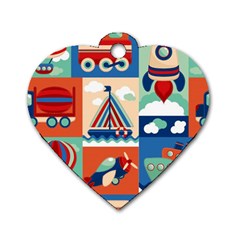 Toy-transport-cartoon-seamless-pattern-with-airplane-aerostat-sail-yacht-vector-illustration Dog Tag Heart (two Sides)