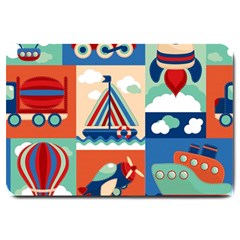 Toy-transport-cartoon-seamless-pattern-with-airplane-aerostat-sail-yacht-vector-illustration Large Doormat  by Jancukart