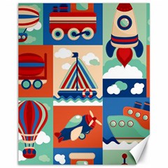 Toy-transport-cartoon-seamless-pattern-with-airplane-aerostat-sail-yacht-vector-illustration Canvas 11  X 14 