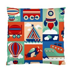 Toy-transport-cartoon-seamless-pattern-with-airplane-aerostat-sail-yacht-vector-illustration Standard Cushion Case (one Side) by Jancukart