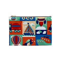 Toy-transport-cartoon-seamless-pattern-with-airplane-aerostat-sail-yacht-vector-illustration Cosmetic Bag (medium) by Jancukart