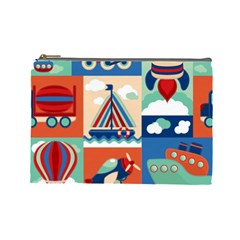 Toy-transport-cartoon-seamless-pattern-with-airplane-aerostat-sail-yacht-vector-illustration Cosmetic Bag (large) by Jancukart