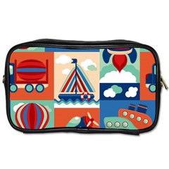 Toy-transport-cartoon-seamless-pattern-with-airplane-aerostat-sail-yacht-vector-illustration Toiletries Bag (one Side) by Jancukart