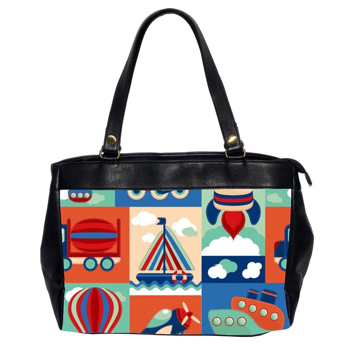 Toy-transport-cartoon-seamless-pattern-with-airplane-aerostat-sail-yacht-vector-illustration Oversize Office Handbag (2 Sides)