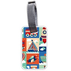 Toy-transport-cartoon-seamless-pattern-with-airplane-aerostat-sail-yacht-vector-illustration Luggage Tag (one Side) by Jancukart