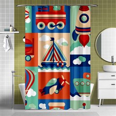 Toy-transport-cartoon-seamless-pattern-with-airplane-aerostat-sail-yacht-vector-illustration Shower Curtain 48  X 72  (small)  by Jancukart