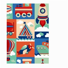 Toy-transport-cartoon-seamless-pattern-with-airplane-aerostat-sail-yacht-vector-illustration Large Garden Flag (two Sides) by Jancukart