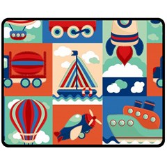 Toy-transport-cartoon-seamless-pattern-with-airplane-aerostat-sail-yacht-vector-illustration Double Sided Fleece Blanket (medium)  by Jancukart