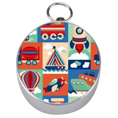 Toy-transport-cartoon-seamless-pattern-with-airplane-aerostat-sail-yacht-vector-illustration Silver Compasses by Jancukart