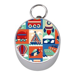 Toy-transport-cartoon-seamless-pattern-with-airplane-aerostat-sail-yacht-vector-illustration Mini Silver Compasses by Jancukart