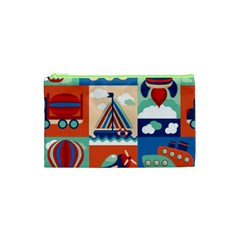 Toy-transport-cartoon-seamless-pattern-with-airplane-aerostat-sail-yacht-vector-illustration Cosmetic Bag (xs) by Jancukart