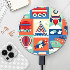 Toy-transport-cartoon-seamless-pattern-with-airplane-aerostat-sail-yacht-vector-illustration Wireless Charger by Jancukart