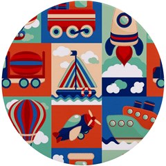 Toy-transport-cartoon-seamless-pattern-with-airplane-aerostat-sail-yacht-vector-illustration Uv Print Round Tile Coaster by Jancukart