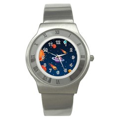 Background-template-with-bright-stars-dark-sky Stainless Steel Watch