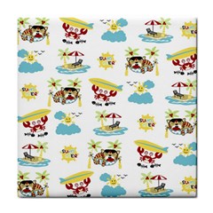 Vector-pattern-with-funny-animals-cartoon-summer-holiday-beach Tile Coaster