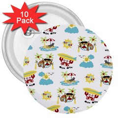 Vector-pattern-with-funny-animals-cartoon-summer-holiday-beach 3  Buttons (10 Pack)  by Jancukart