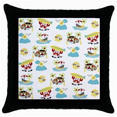 Vector-pattern-with-funny-animals-cartoon-summer-holiday-beach Throw Pillow Case (black)