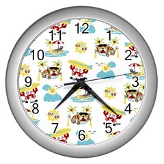 Vector-pattern-with-funny-animals-cartoon-summer-holiday-beach Wall Clock (silver)