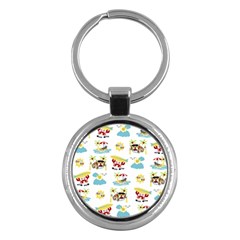 Vector-pattern-with-funny-animals-cartoon-summer-holiday-beach Key Chain (round)