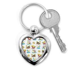 Vector-pattern-with-funny-animals-cartoon-summer-holiday-beach Key Chain (heart) by Jancukart