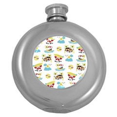 Vector-pattern-with-funny-animals-cartoon-summer-holiday-beach Round Hip Flask (5 Oz) by Jancukart