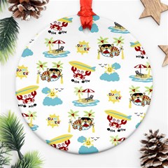 Vector-pattern-with-funny-animals-cartoon-summer-holiday-beach Round Ornament (two Sides)