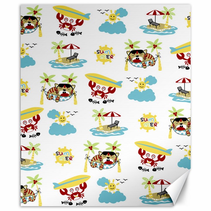 Vector-pattern-with-funny-animals-cartoon-summer-holiday-beach Canvas 8  x 10 