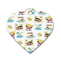 Vector-pattern-with-funny-animals-cartoon-summer-holiday-beach Dog Tag Heart (two Sides)