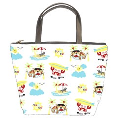 Vector-pattern-with-funny-animals-cartoon-summer-holiday-beach Bucket Bag