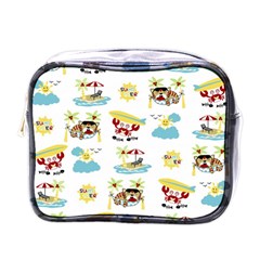 Vector-pattern-with-funny-animals-cartoon-summer-holiday-beach Mini Toiletries Bag (one Side)