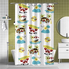 Vector-pattern-with-funny-animals-cartoon-summer-holiday-beach Shower Curtain 48  X 72  (small)  by Jancukart