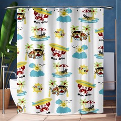 Vector-pattern-with-funny-animals-cartoon-summer-holiday-beach Shower Curtain 60  X 72  (medium) 