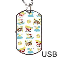 Vector-pattern-with-funny-animals-cartoon-summer-holiday-beach Dog Tag Usb Flash (one Side) by Jancukart